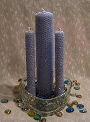 100% Beeswax Candles - Beautiful Unity Candle Set in LIGHT BLUE - *Glass bowl and marbles are for display purposes only*