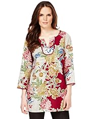 Quick Iron Linen Blend Placement Floral Tunic