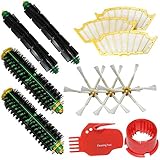 SHP-ZONE 2 Brush Cleaning Tools & 2 Bristle Brushes & 2 Flexible Beater Brushes & 3 Side Brushes 6-Armed & 3 Filters Pack Mega Kit for iRobot Roomba 500 Series Roomba 510, 530, 535, 540, 560, 570, 580, 610 Vacuum Cleaning Robots all Green, Red, Black cleaning head