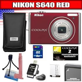 Nikon Coolpix S640 12.2MP Digital Camera with 5x Wide Angle Optical Vibration Reduction (VR) Zoom and 2.7-inch LCD (Velour Red) Package 4