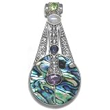 Sterling Silver Paua Shell, Iolite, Rainbow Moonstone, Peridot and African Amethyst Pendant by Sajen