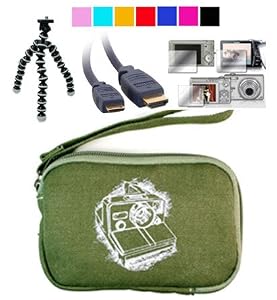 Carry Case for Flip Ultra HD Camcorder + HDMI Mini Cable + Black Tripod + Screen Protector (Khaki Revolt)