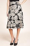  Linen Blend Floral Print Flared Skirt