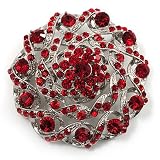 Dome Shaped Ruby Red Crystal Corsage Brooch (Silver Tone)
