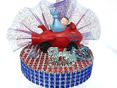 Baby Boy Inside a Car Baby Shower Cake Topper Centerpiece Decoration