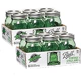 Ball Jar Ball Heritage Collection Pint Jars with Lids and Bands, Green (Pint-Set of 12)