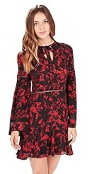 V-neck Lace-Up Sheer Bell Sleeves Silk  Dress