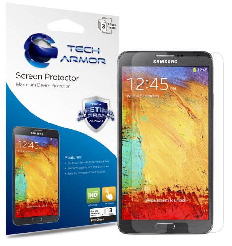 Tech Armor Samsung Galaxy Note 3 High Defintion (HD) Clear Screen Protectors -- Maximum Clarity and Touchscreen Accuracy [3Pack] Lifetime Warranty