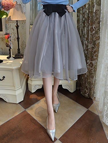 Chou QG Lady's Organza Princess Skirt Bowknot Pleated Midi Knee Length Skirts
