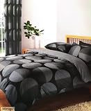BLACK & GREY DOUBLE DUVET SET WITH MATCHING CURTAINS 66 x 72 & SHEET
