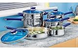 Electronics : Morphy Richards 5 Piece Blue Stainless Steel Pan Set.
