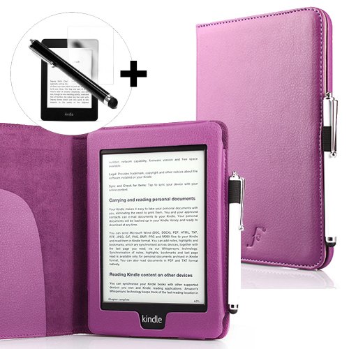 ForeFront Cases® - Étui en cuir synthétique pour Kindle Paperwhite 6" 3G + Wi-Fi - fermeture magnétique avec mise en veille automatique - stylet et protection écran inclus - Violet