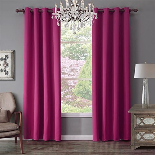 Keynis Window Treatment Thermal Insulated Solid Grommet Blackout Curtains / Drapes for Bedroom 1 pair (52x95, Fuchsia)