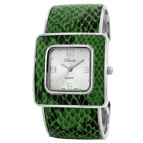 Breda Women's 2225_green 'Christa' Snake Skin Pattern Leather Bangle Watch