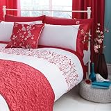Kyoto Hot Pink Floral Embroidered Double White Duvet Quilt Cover Bedding Set