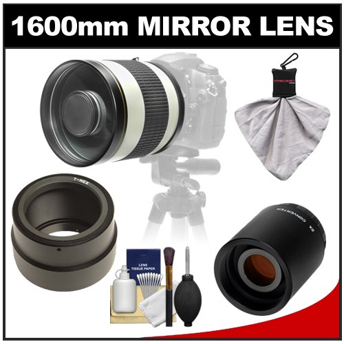Samyang 800mm f/8.0 Mirror Lens (White) with 2x Teleconverter (=1600mm) for Sony Alpha NEX-C3, NEX-F3, NEX-5, NEX-5N, NEX-7 Digital Cameras
