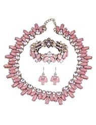 Jewelry: Zhenhui Faux Shell Choker Necklace Drop Earrings Stretchy Bracelet 3 Pieces Set Prom Crystal Jewelry Sets for Women(Pink) - Zhenhui