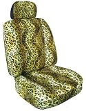 2 Tan Leopard Universal-Fit Animal Print Front Bucket Seat Cover w/ Headrest
