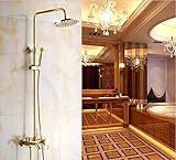 Rozinsanitary Golden Polish Shower Set Faucet Rain 8 inch Shower Head W/ Handheld Shower Single Hand
