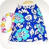 Dog Dress Hawaiian Style with Lei Navy with Flowers Medium