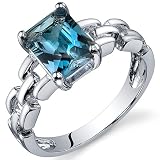 Chain Link Design 1.75 carats London Blue Topaz Engagement Ring in Sterling Silver Rhodium Finish Available in Sizes 5 thru 9