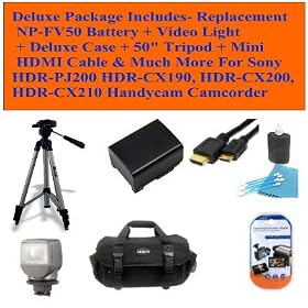 Deluxe Package Includes- Replacement Np-fv50 Battery + Video Light + Deluxe Case + 50 Tripod + Mini Hdmi Cable & Much More for Sony Hdr-pj200 Hdr-cx190, Hdr-cx200, Hdr-cx210 Handycam Camcorder