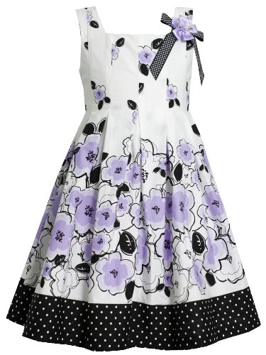 Size-5, Lavender, BNJ-7932R, Lavender Floral Border Print Fit-N-Flare Dress,Bonnie Jean Little Girls Party Dress