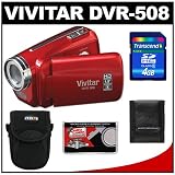 Vivitar DVR-508 HD Digital Video Camcorder Recorder (Red) + Case + 4GB Card + Accessory Kit