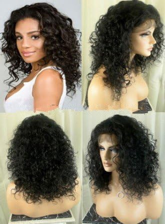 Hot sale!16''Kinky Curly Lace Front Brazilian Virgin Hair Wig 100% Human Hair Wigs with Baby Hair&amp;Bleached Knots