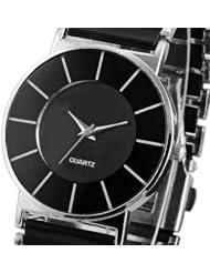 New Fashion Classic Analog Round Dial Women Lady Men Quartz Sport Wrsit Watch << Black >>