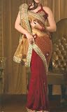 Spicy red Party wear contemporary georgette banarsi sari fabric / saree / wrap
