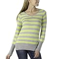 Mossimo® Black: Long-Sleeve Stripe V-Neck Sweater - Lime/ Gray