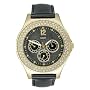 GUESS Crystal-Bezel Black Leather Strap Watch U11528L1