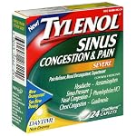 Tylenol Sinus Severe Congestion and Pain, Daytime Non-Drowsy, Cool Burst Caplets, 24-Count Boxes (Pack of 3)