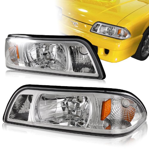 1987 - 1993 Ford Mustang Chrome Housing Head light + Amber Corner lights