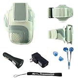 White Adjustable Deluxe Sportband / Workout Armband with Adaptable Neck Str ....