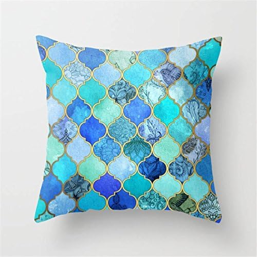 FairyPark Pillowcase Mosaic Style Cushion Cover Cotton Linen Bird Square Blue Sofa Chair Throw Pillow Cover Home Decorative Perfect Pillow Cover
