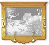 Oak Wall Coat Rack With Mallard Duck Etched Mirror - Mallard Duck Decor - Unique Mallard Duck Gift Ideas - Fully Assembled - 26'' w x 22'' h