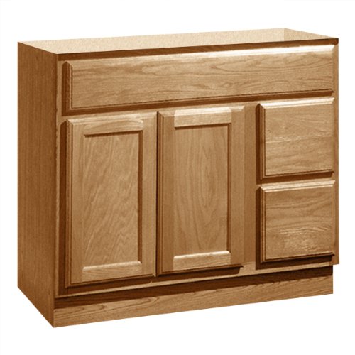 Coastal Collection BOS-3618 Bostonian Series Red Oak with Honey Oak Finish Flat Oak Vanity Base with Right Side Drawers, 36-Inch-by-18-Inch