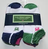 U.S. Polo Assn. Girls No Show Socks - 6 Pair - Size: 7-8.5 - White-2 Navy Trim/2 Green Trim/2 Pink Trim