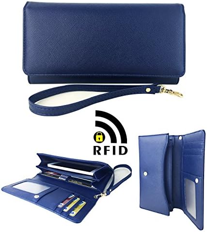 Womens RFID Blocking Wallet Classic Clutch Leather Long Wallet Card Holder Purse Handbag
