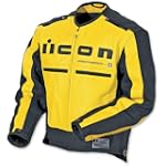 Icon Mens Motorhead Leather Motorcycle Jacket Yellow/Black Large L 1533-35-04