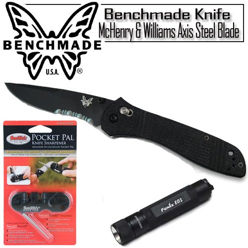 Benchmade 710SBKD2 McHenry & Williams Axis Steel Blade G10 Black Folding Knife With Knife Sharpener