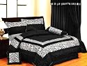 Queen Size Micro Fiber Black / White Zebra Comforter Set