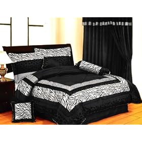 Queen Size Micro Fiber Black / White Zebra Comforter Set