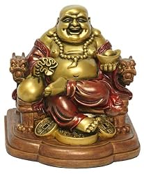 Happy Buddha Sitting on Dragon Throne