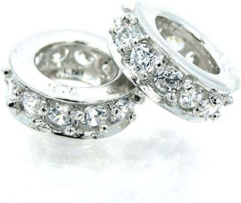 .925 Sterling Silver -Set of 2- "Clear Crystals Spacer" Charm Beads Fits Pandora Charm Bracelets