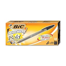 Bic MSB11BK Cristal Ballpoint Stick Pen, Black Ink, Bold, Dozen