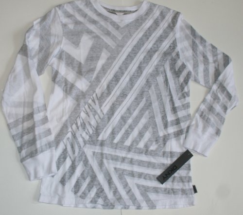 DKNY Boy's Fashion Long Sleeve T-Shirt - Size: Large 14/16- White/Grey