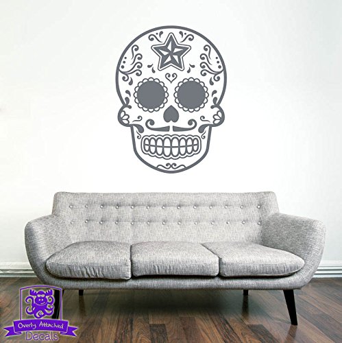 Senor Mustached Star Faced Sugar Skull Wall Decal Decor- Storm Grey